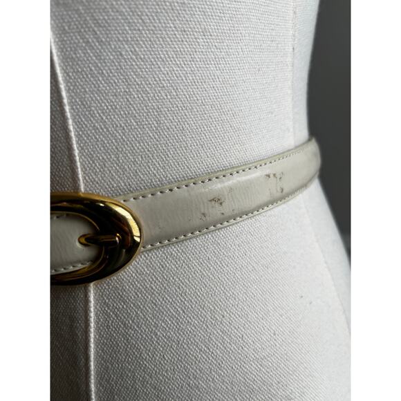 Vintage 80s White and Gold Thin Leather Belt Size XL - Picture 8 of 8